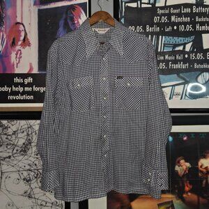 vintage 70s 80s wrangler plaid pearl snap button up shirt
